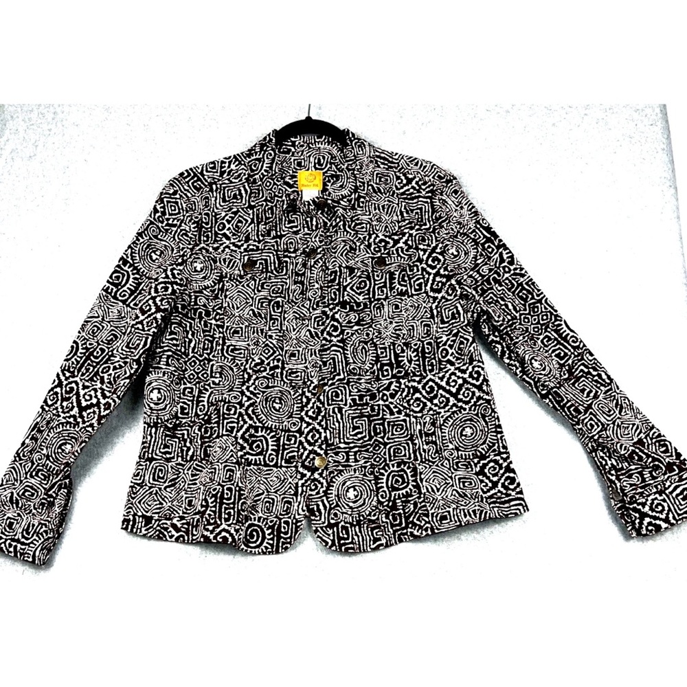 Jacket Women's 1 Ruby Rd 2 Brown & White Abstract Print Button Cotton Stretch
